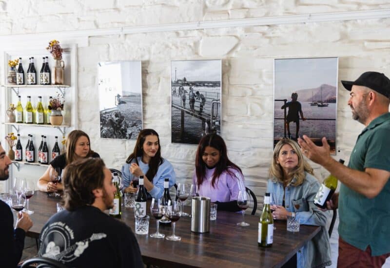 Tour group tasting wine at Hiter & Yon