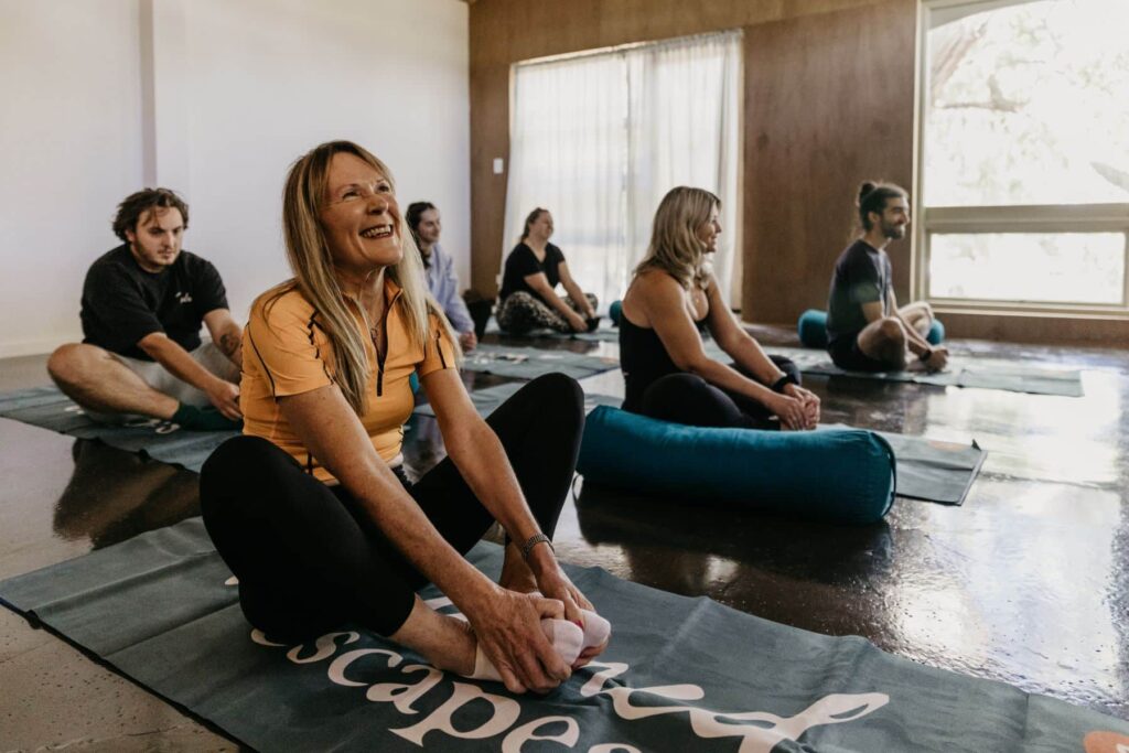 Group Yoga class on yoga and wine tour