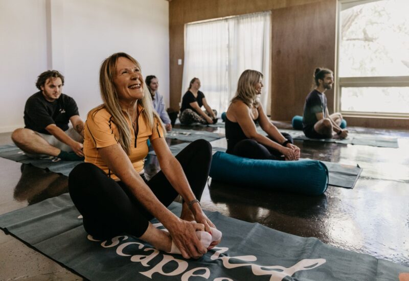 Group Yoga class on yoga and wine tour